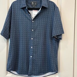Navy Patterned Short Sleeve Casual Shirt